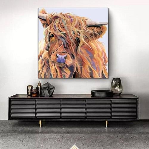 Modern Colorful Cow Canvas Painting Abstract Animal Art Posters and Print Watercolor Wall Art Picture for Living Room Home Decor
