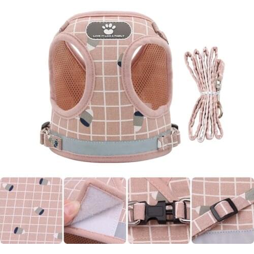 Dog Cat Harness Reflective Vest Pet Chest Strap Mesh Breathable Dog Harness And Walking Leash Leads For Puppy Small Medium Dogs