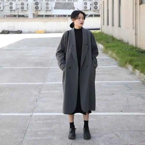 Spring Autumn High Quality Gray Notched Collar Women Trench Coat Loose Korean Casual Long Sleeve Female Mid-length Windbreaker