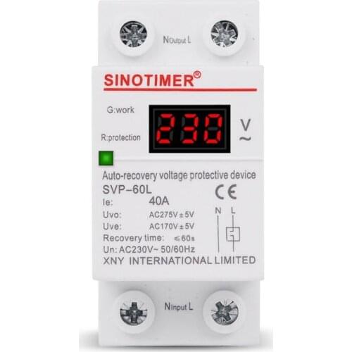 230V AC 40A Display Din Rail Over Under Voltage Protector Self-resetting Device