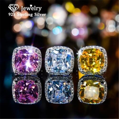 CC S925 Sterling Silver Stud Earrings Womens Fine Cubic Zirconia Square Bridal Wedding Engagement Earring Fine Jewelry CCE643