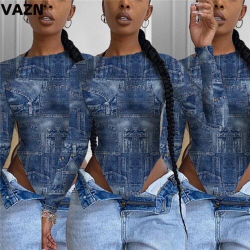 VAZN 2020 New Arrival Sexy Joker Soft Bodysuits Young Retro Round Neck Full Sleeve Women High Waist Braid Skinny Bodysuits