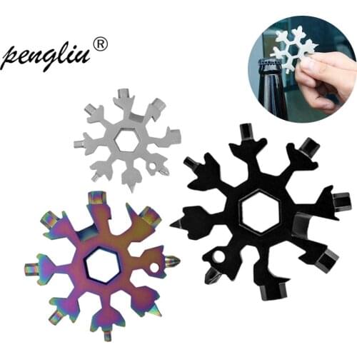 18 in 1 Snowflake Multi Pocket Tool Keyring Spanner Hex Wrench Multifunction Multipurpose Camp Survive Outdoor Hike Hand Tools
