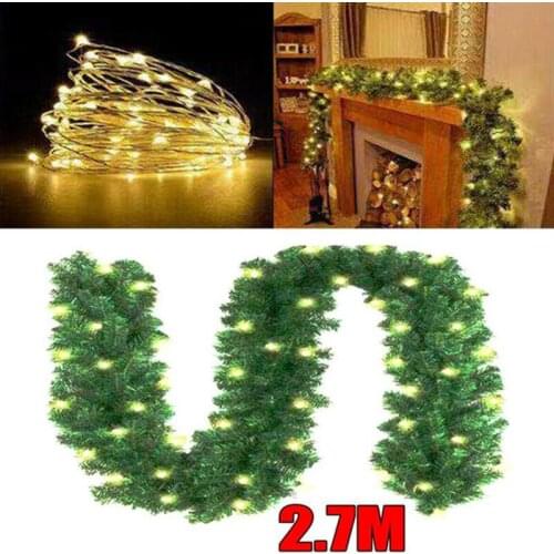 2.7 M Artificial Christmas LED Light Rattan Garland Decor For Christmas Party Pine Stairs Wall Door Xmas Tree Hanging Ornament
