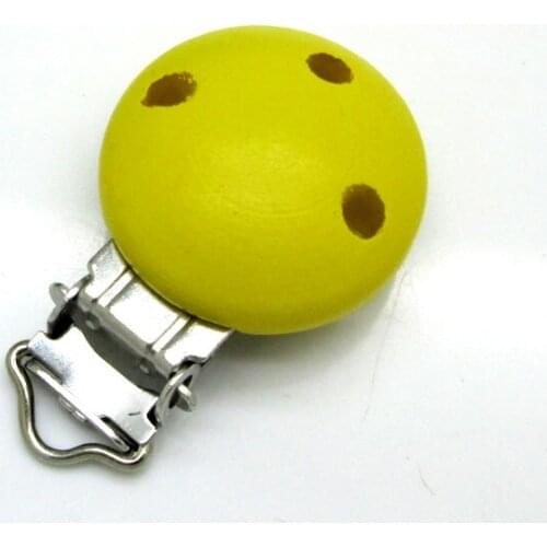 5Pcs Yellow Color Metal Wooden Baby Pacifier Clips Solid Color Holders Cute Infant Soother Clasps Holders Accessories Diy Tool