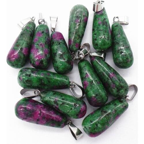 50Pcs 25x10mm Wholesale Green And Rose Ruby in Fuchsite Teardrop Pendant Bead DIY Earrings Handmade Jewelry Accessories S672