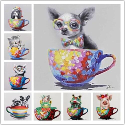 5D Square Round Diamond Painting Animal Dog Diamond Embroidery Cross Stitch Home Decoration DIY Art Cat Frog Cup Diamond Mosaic