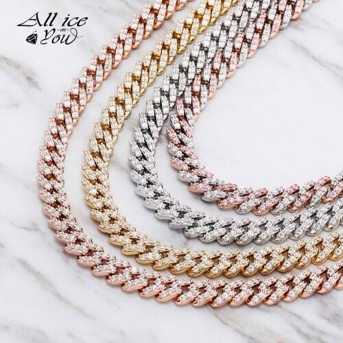 ALLICEONYOU 8MM High Quality Miami Cuban Chain Iced Out Cubic Zirconia Necklace Hip Hop Punk Jewelry For Women Gift