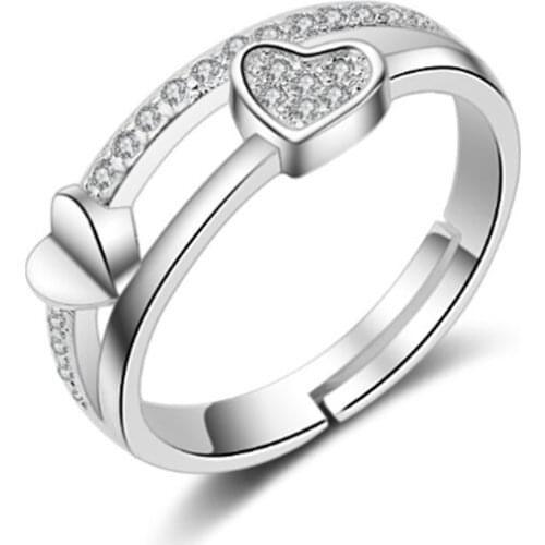 Atmospheric simple personality fashion trend wild heart-shaped opening female models silver plated rings SA076
