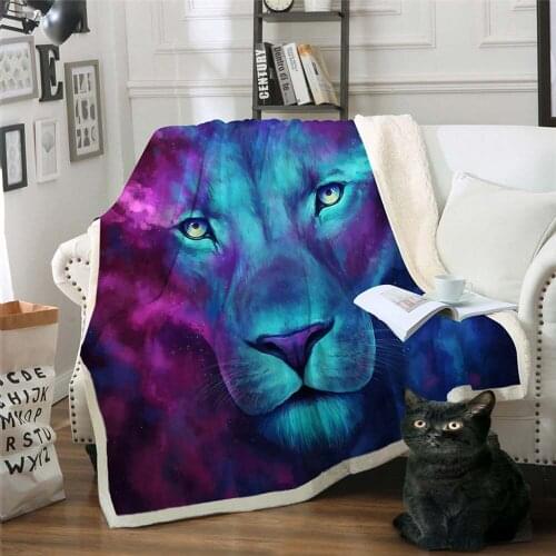Firstborn by JoJoesArt Throw Blanket Psychedelic Lion Sherpa Fleece Beds Blanket Blue and Red Watercolor Sofa Cover Bedding