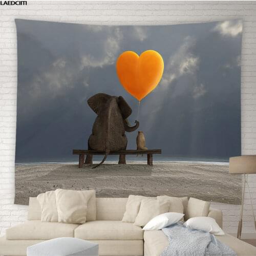 Elephant Animal Tapestry Ocean Beach Natural Landscape Background Wall Hanging Aesthetics Cloth Hotel Living Room Bedroom Decor