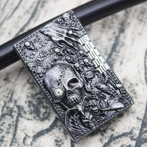 Skull Gas Lighter Grinding Jet Gas Flint Lighter Butane Metal Emboss Crisp Bright Sound Cigarette Cigar Lighter Gadgets For Men
