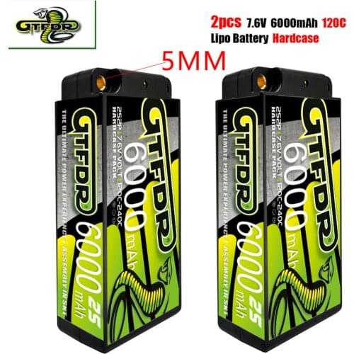 GTFDR Lipo Battery HV 2S Shorty 7.6V 6000mah 120C-240C RC 5mm Bullet Competition Short-Pack for 1/10 Buggy Truck Car