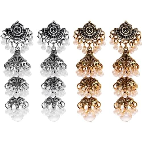 India Ethnic Pendant Earrings for Women Vintage Silver Gold Long Tassel Pendant Bollywood Earrings Bohemian Gypsy Jewelry