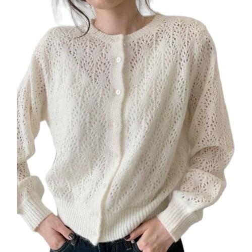 Fashionable Womens Top 2021 Summer New Gentle Hollow Pattern Round Neck Cardigan Loose Lazy Thin Knitted Jacket