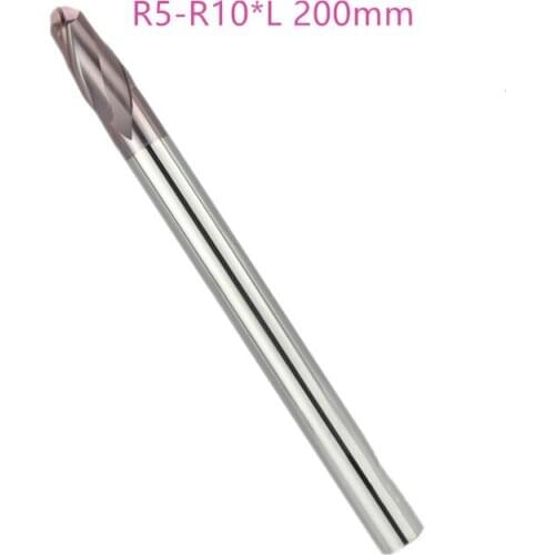 2PCS HRC50 R5 6 7 8 9 10 *L200mm tungsten carbide long ball nose end mill CNC machine milling cutter