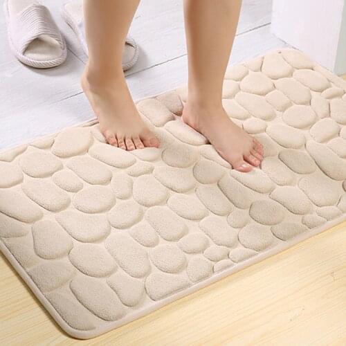 Embossed Stone Bath Mat Memory Foam Slow Rebound Foot Mat Non-slip Absorbent Shower Door Mat Bathroom Rug Bath Carpet