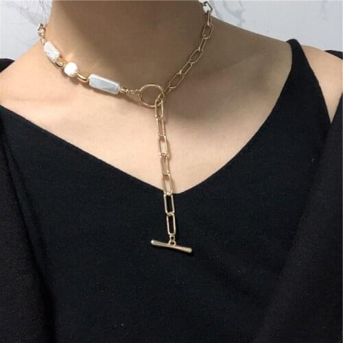 Minimalist Baroque Irregular Pearls Toggle Clasp Necklaces for Women Vintage Punk Circle Necklace Couple Female Jewelry