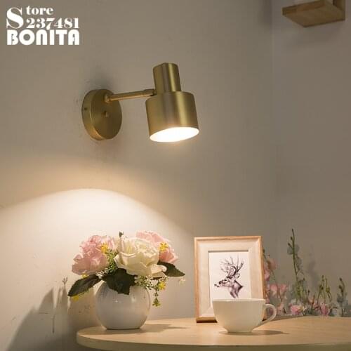 Nordic small sconces light All copper modern minimalist creative wall lights for bedroom Brass mirror headlight wall lamp