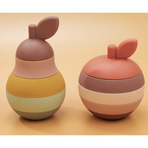 Newest Baby Silicone Fruit Set Tower Toy Puzzle Jenga Silicone Fruit Pile Tower Children Early Education Intelligence Pairing
