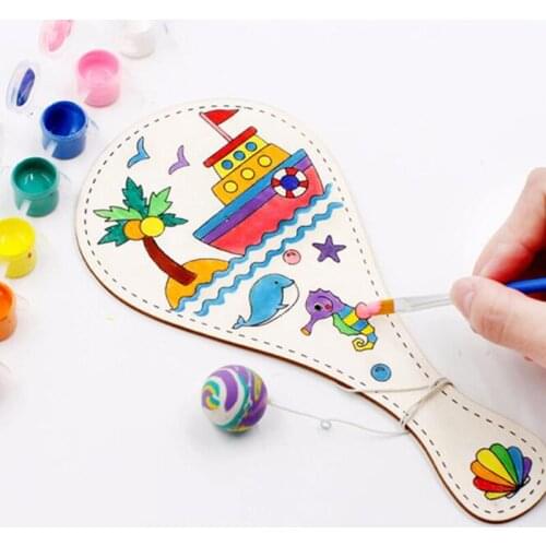 2019 New Painting DIY Wooden Toy Racket Graffiti Toys For Children DIY Manual Painting Pat Ball Learning&Education Drawing Toys