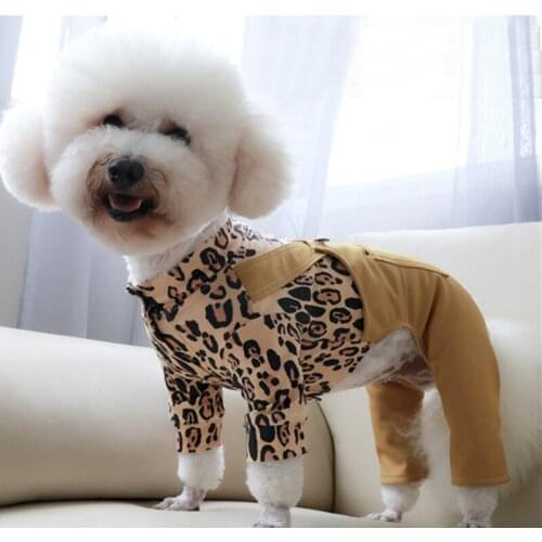 Pet Dog Autumn New Clothes Fashion Leopard Print Overalls Jumpsuits For Small Medium Dog Puppy Costumes Poodle Hoodie Jumpsuits