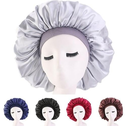 Extra Large Satin Silky Bonnet Sleep Cap with Premium Elastic Band For Women Solid Color Head Wrap Brimmed Nightcap Night Hat 1X