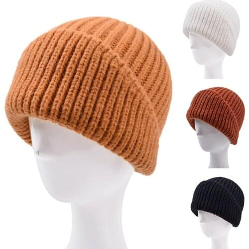 634C Solid Color Knitted Hat Casual Hip-hop Curl Edge Hat Simple Fashion Fall Winter