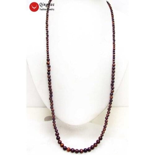 Qingmos Natural Tigers-eye Long Necklace for Women with Red 4-8mm Round Tigers-eye Sweater Necklace Fine Jewelry 33" ne6022