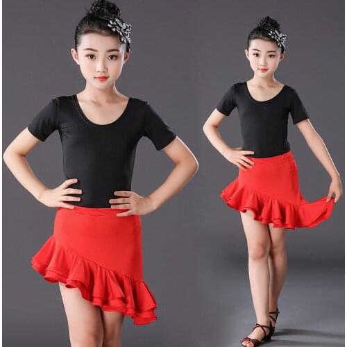New Girls Latin Dance Dress Children Dance Leotard Skirt Sets Short Sleeve Performance Competition Standard Kids Dance Costumes
