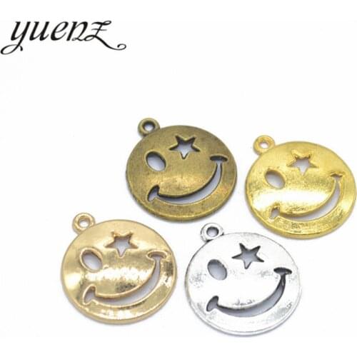 15pcs 22*19mm gold color Smiling face Alloy charms pendant fit necklace bracelet diy Pendants for jewelry making I120