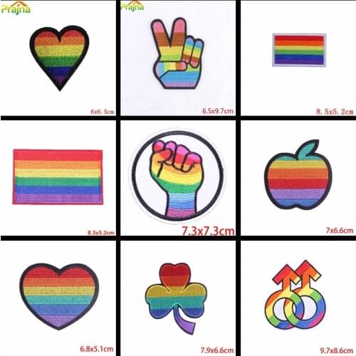 Prajna Iron On Rainbow Patches For Clothing Sticker Gay Pride Skull Embroidered patches for clothes stripe On Badge Fabric patch