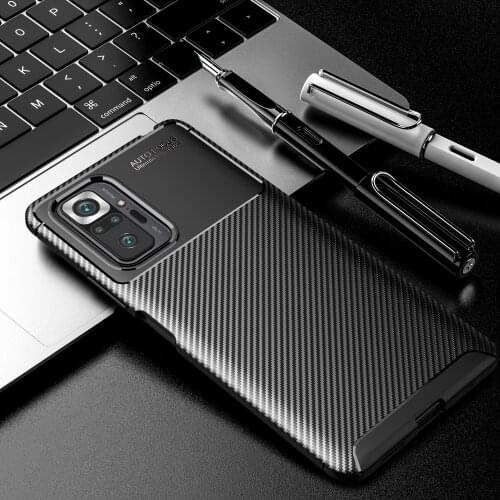 KEYSION Shockproof Phone Case for Xiaomi Redmi Note 10 Pro Carbon Fiber Texture Silicone Back Cover for Redmi Note 10 Pro Max