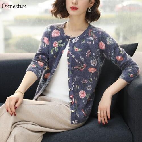 Plus Size Print Sweater Women New Autumn Casual Sweater Cardigan High Quality O Neck Knitwear Single-breasted Cardigans