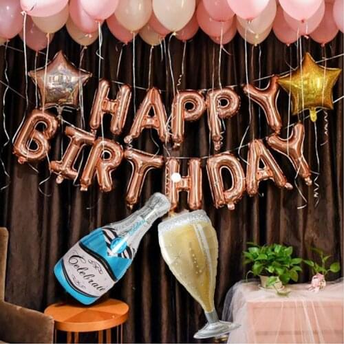 Rose Gold Party Balloons Happy Birthday Letters Balloon 18 22 30 50th Birthday Party Decorations Whiskey Champagne Cup Balloons