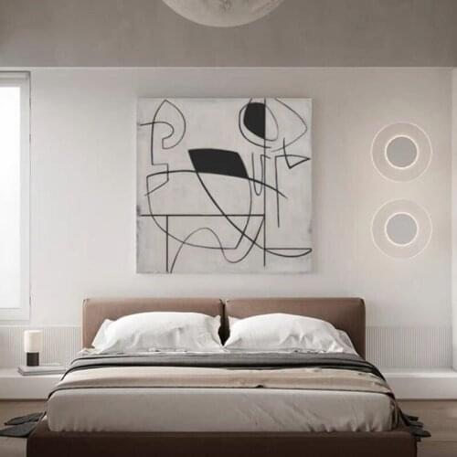 Hand Painted Abstract Wall Art Canvas Oil Painting Black White Line Nordic Pictures Minimalist Living Room Decor No Frame