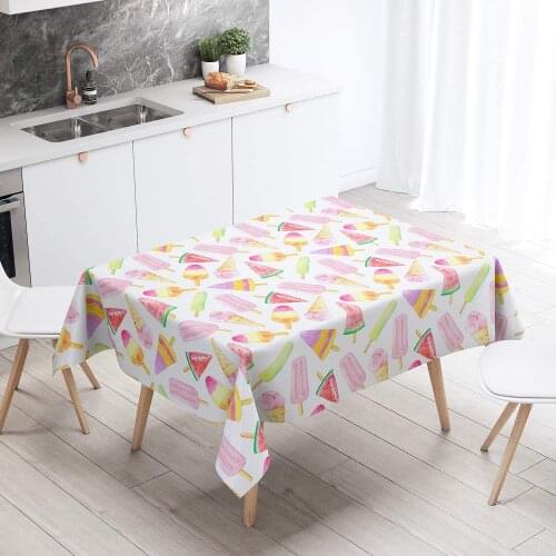 Food Table Cloth with Watermelon, Ice Cream, Cupcake,Candy and Lollipop Party Set Decorations