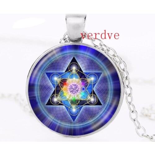 Sacred Geometry Photo Necklace Flower of Life Pendant Hexagon Geometric Jewelry Om Chakra Sweater Necklace Reiki Healing