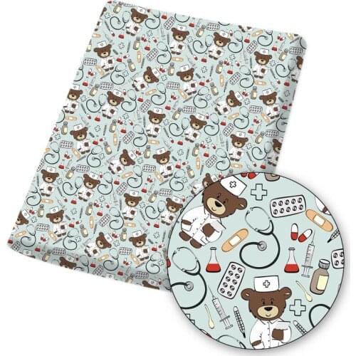 Polyester Cotton Fabric Cartoon Bears Printed Cloth Sheets Handmade Mask Material Dress Making DIY Crafts Supplies 45*145cm 1pc