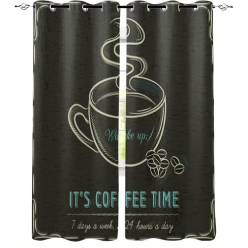 Vintage Coffee Cup Coffee Bean Window Curtains for Living Room Home Decor Child Bedroom Kitchen Curtains Drapes