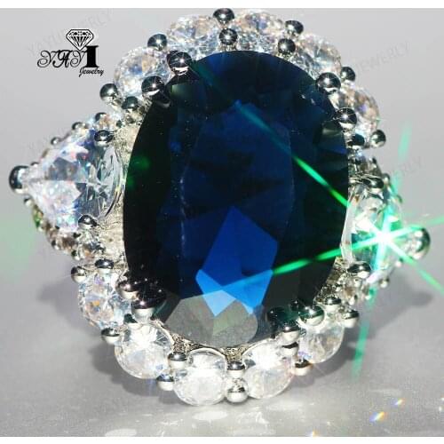 YaYI Jewelry Fashion Princess Cut Prong Setting Blue Huge A+ Cubic Zirconia Silver Color Engagement Wedding Precious Gift Rings