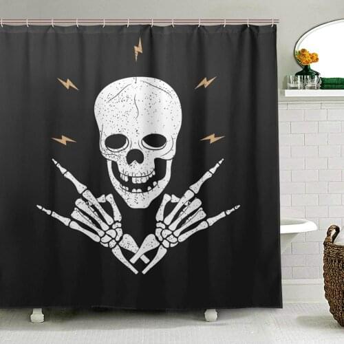Funny Rock and Roll Skull Skeleton Shower Curtain Polyester Waterproof Bathroom Screen Cover Home Decoration with 12pcs Hooks