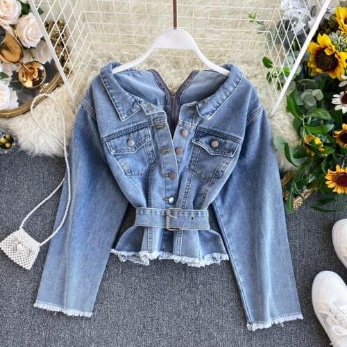 Womens Spring Autumn Designer Long Sleeve Back Zipper Blue Denim Shirt Female High Waist Slim T Shirt Top TB071