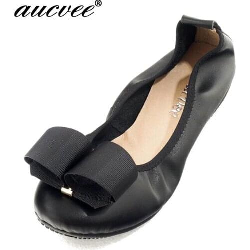 Plus Size 34~43 Red Black Blue Apricot Folding Ballet Flats Comfortable Genuine Leather Shoes Roll Up Foldable Shoes V028