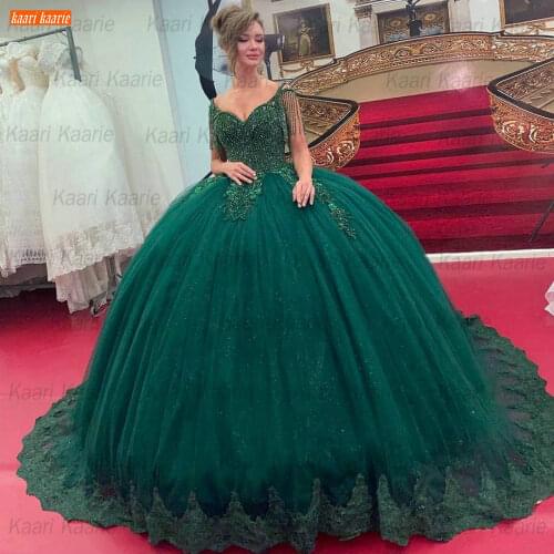 Dark Green Evening Dresses Beading 2021 vestido de festa de casamento Arabian Women Formal Dresses Lace Up robe de soirée femme