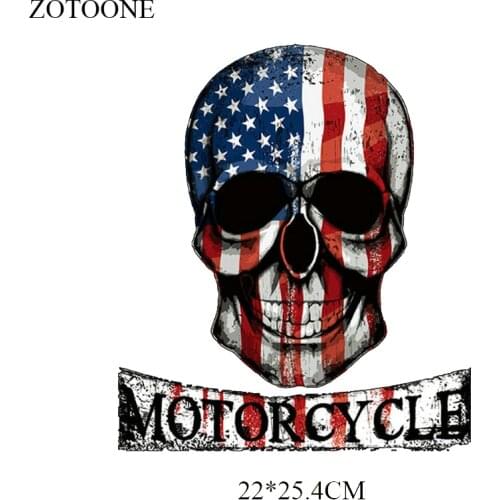 ZOTOONE US Flag Skulls Washable Clothing Badges Decor Diy Accessory Heat Transfer for Clothes Motorcycle Patches Applique G