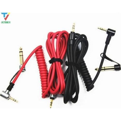 100pcs/lot 1.2m Audio Cable For Headphones Red Black Spring 3.5mm To 6.5mm Replacement audio AUX Cables strong and durable cheap