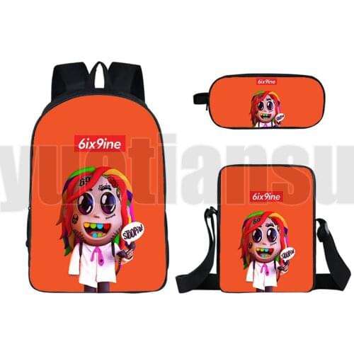 16 Inch Anime 6IX9INE Daily Backpack 3D Bookbag Tekashi 69 Bagpack Cute Pencil Case 3 Pcs Set Album GOOBA Schoolbag Laptop