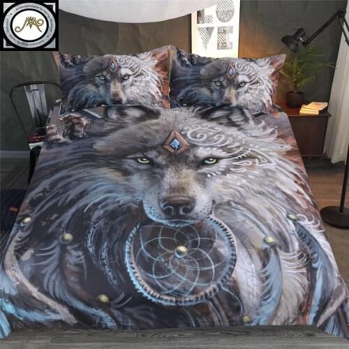 2/3-Piece Home Textiles s Wolf Warrior By SunimaArt Bedding Set Bed Bedclothes Indian Feather Pillowcase Duvet Cover Sets
