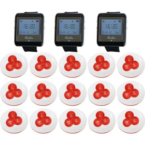 3pcs Watch Pager Receiver+15pcs Call Button 433MHz Wireless Restaurant Calling System Waiter Call Pager System